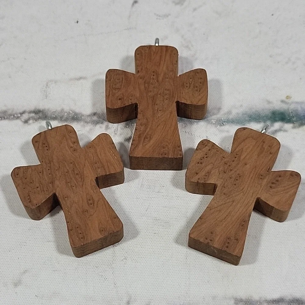 Wooden Cross Pendant Charms Chunky Lot Of 3 Christian Catholic‎ Jewelry Making